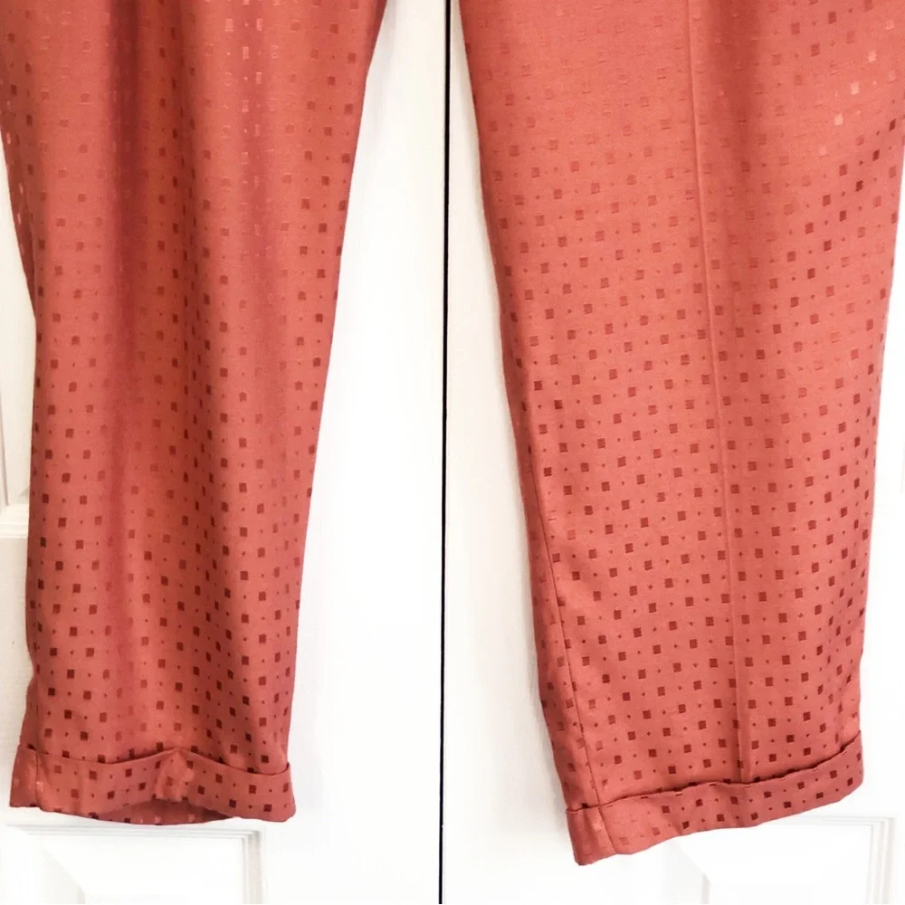 NWT Chico's Agra Red Geo Print Jacquard Pleated Cuff Ankle Pants 8